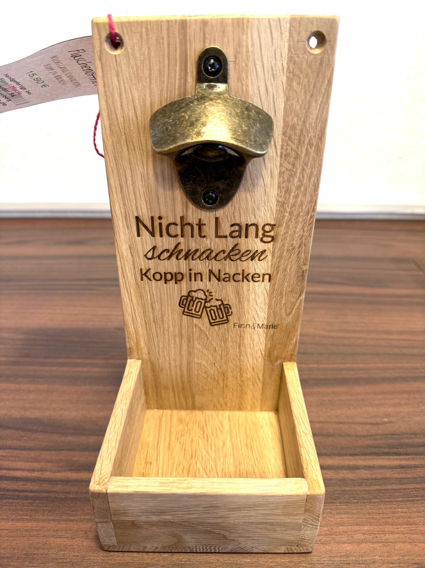 Flaschenöffner aus Holz, Wand-Flaschenöffner, Deko mit Laser Gravur, personalisierbar